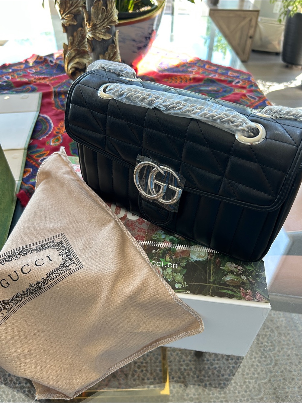 Gucci Black Quilted Leather Shoulder Bag with Silver GG